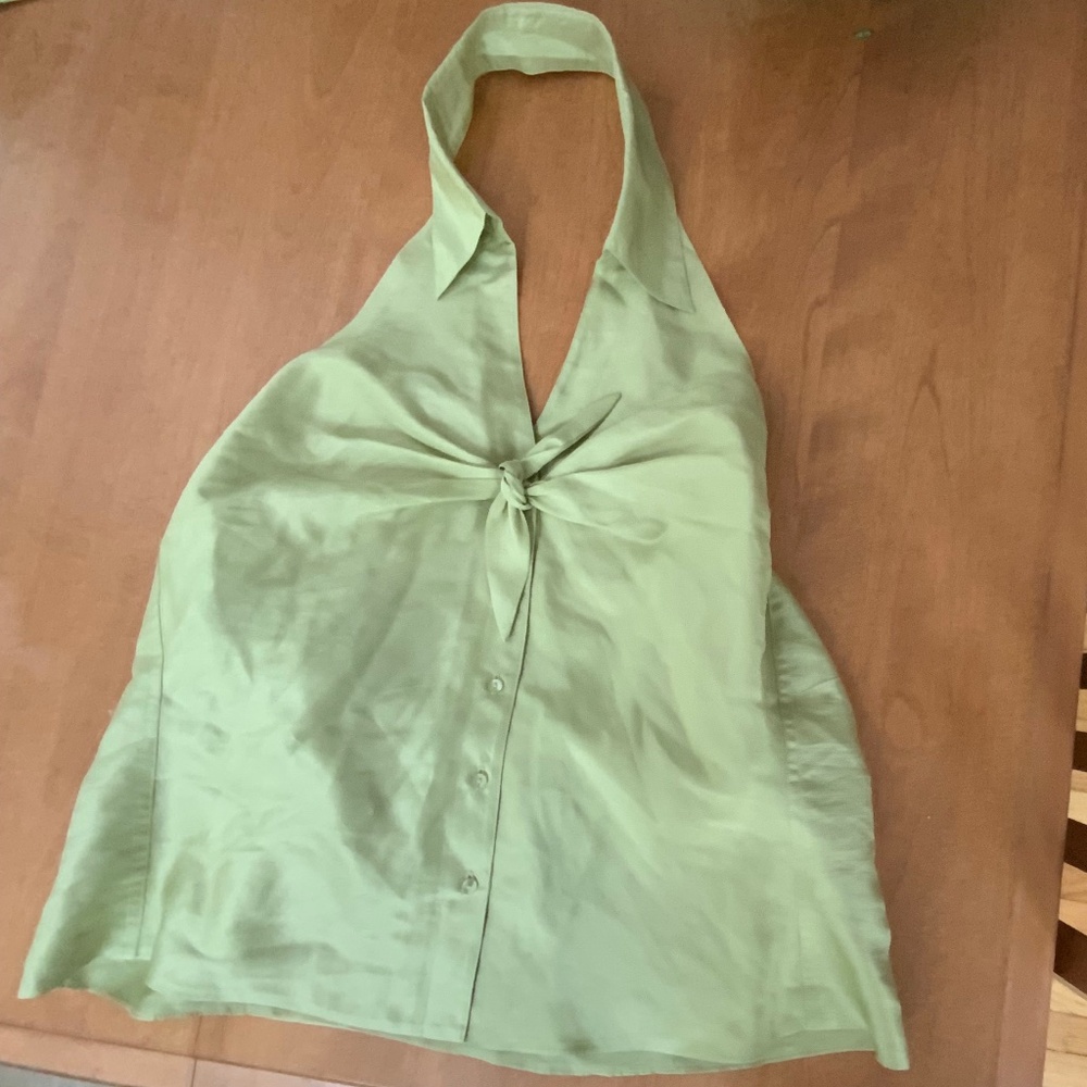 100% Silk green halter top XL (BC)